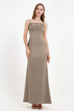 Spaghetti Straps Crepe Sheath Formal Evening Dresses Long Prom Bridesmaid Dress Gowns