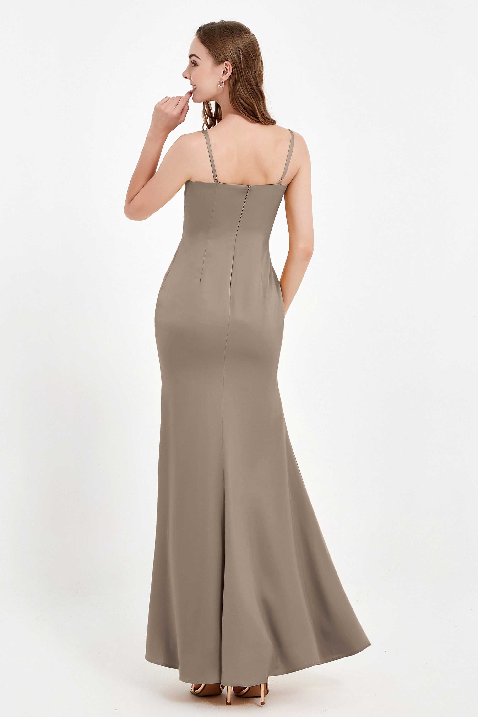 Spaghetti Straps Crepe Sheath Formal Evening Dresses Long Prom Bridesmaid Dress Gowns