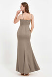 Spaghetti Straps Crepe Sheath Formal Evening Dresses Long Prom Bridesmaid Dress Gowns