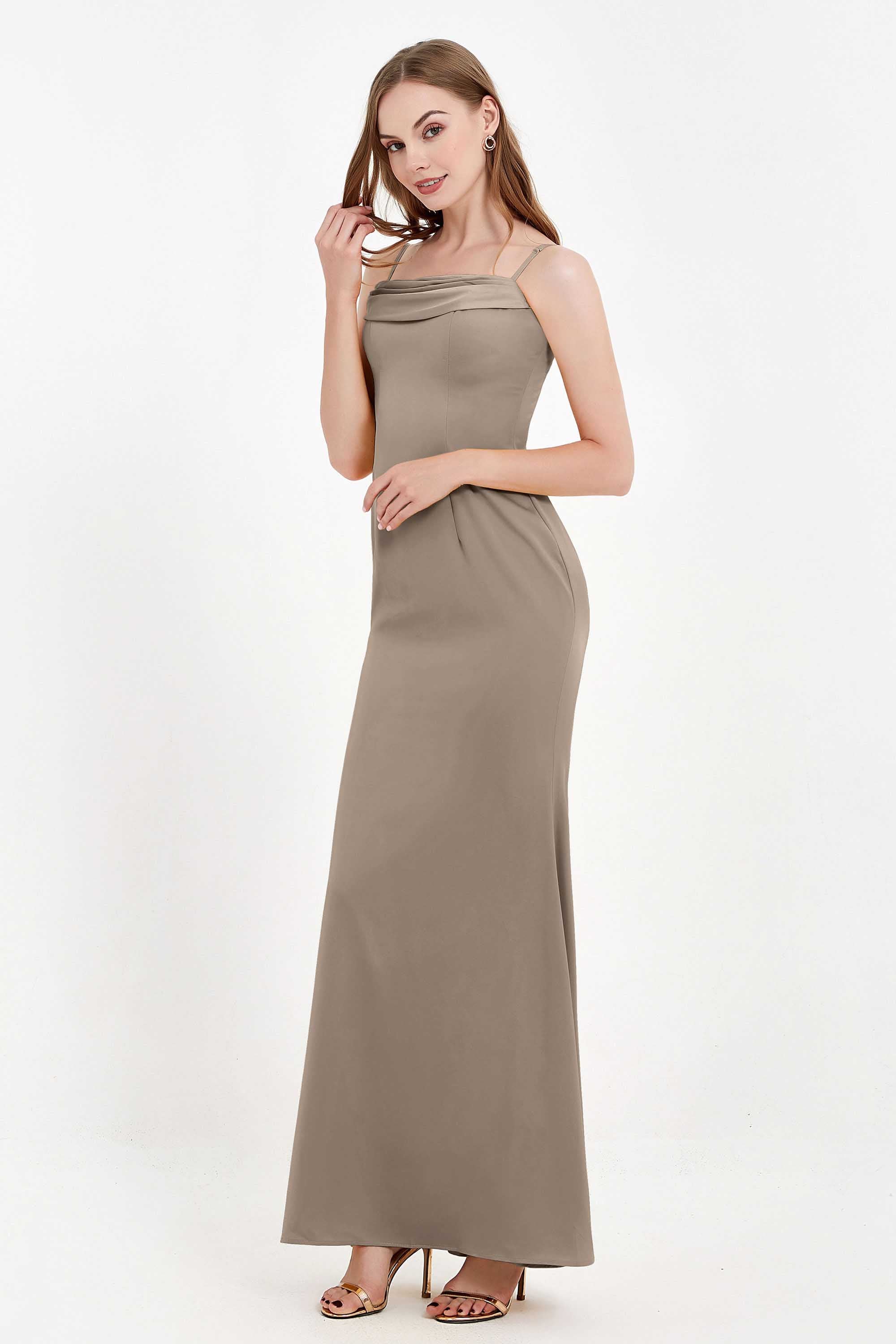 Spaghetti Straps Crepe Sheath Formal Evening Dresses Long Prom Bridesmaid Dress Gowns