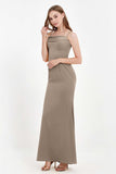 Spaghetti Straps Crepe Sheath Formal Evening Dresses Long Prom Bridesmaid Dress Gowns