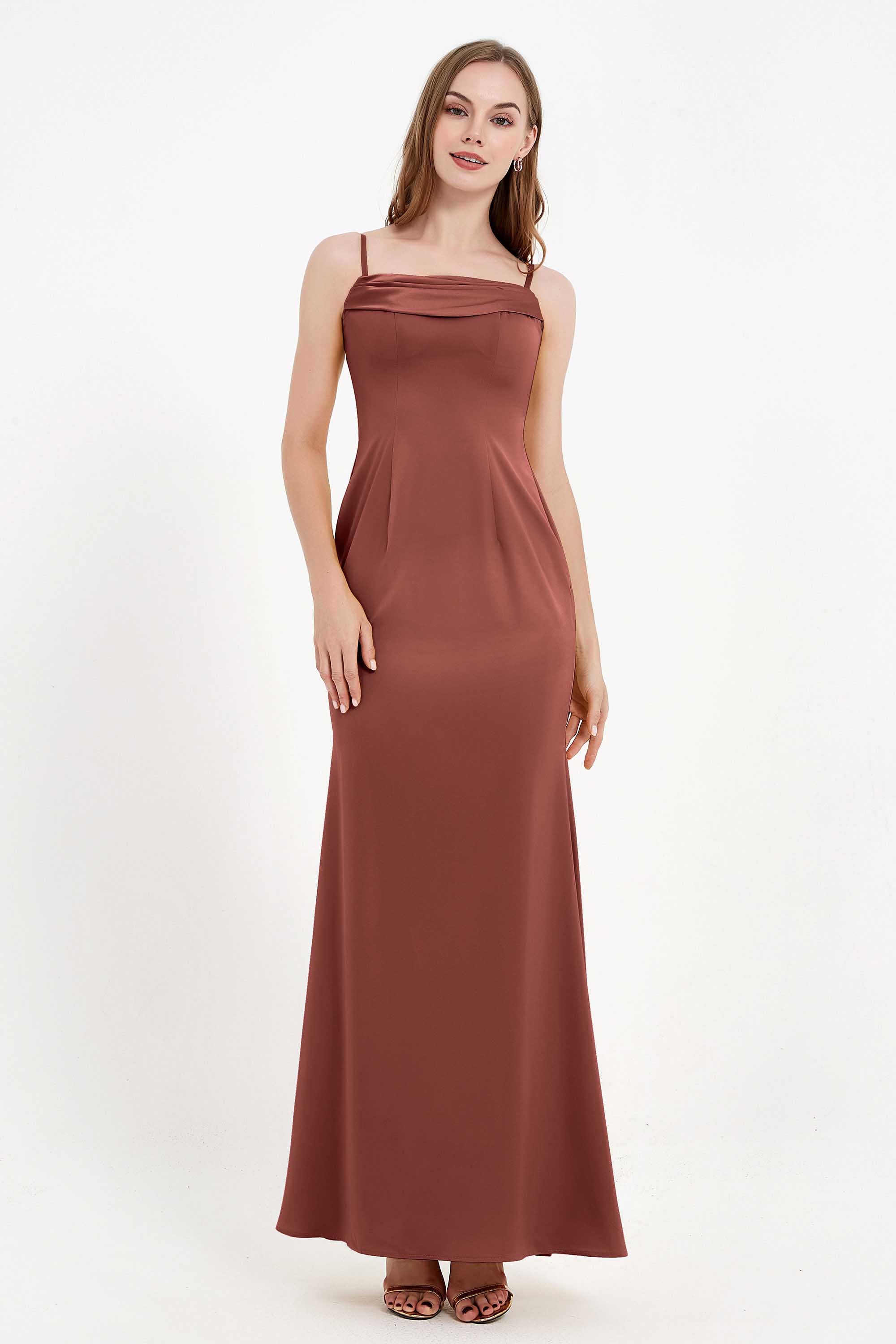 Spaghetti Straps Crepe Sheath Formal Evening Dresses Long Prom Bridesmaid Dress Gowns