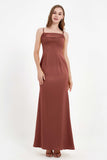 Spaghetti Straps Crepe Sheath Formal Evening Dresses Long Prom Bridesmaid Dress Gowns