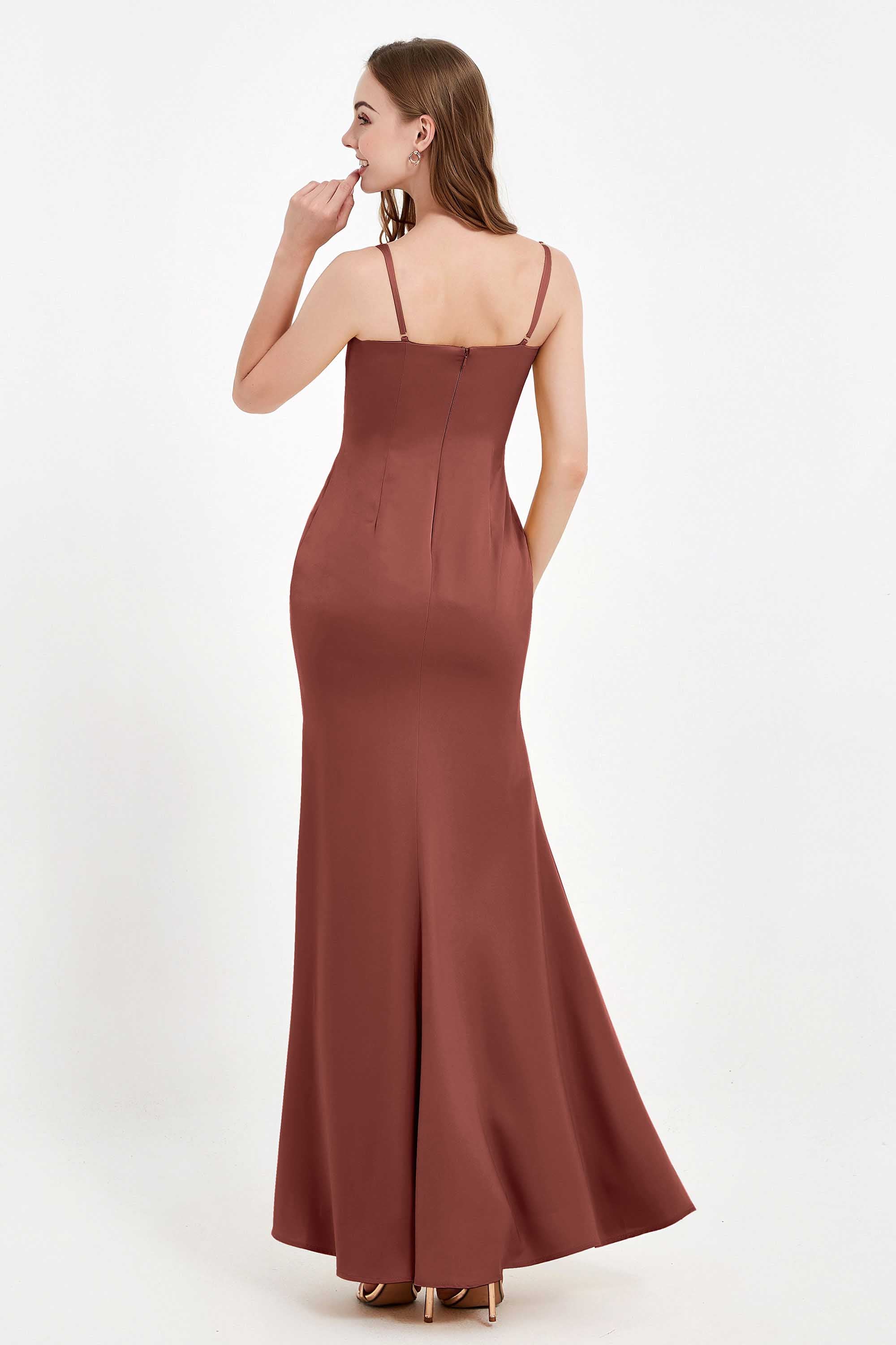 Spaghetti Straps Crepe Sheath Formal Evening Dresses Long Prom Bridesmaid Dress Gowns