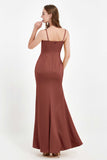 Spaghetti Straps Crepe Sheath Formal Evening Dresses Long Prom Bridesmaid Dress Gowns