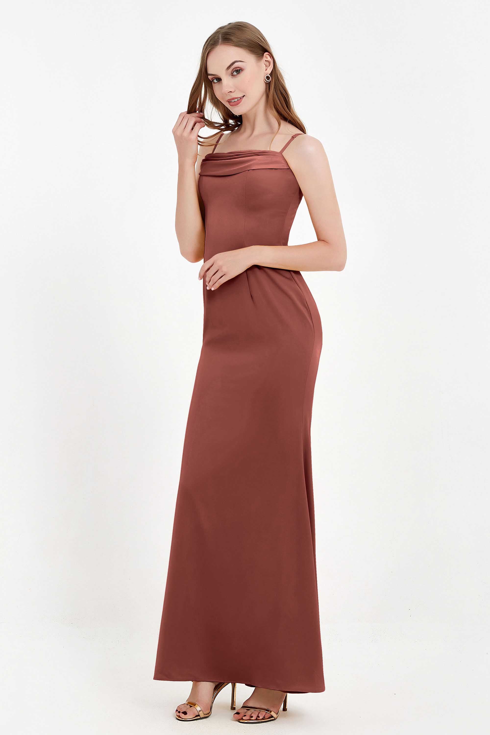Spaghetti Straps Crepe Sheath Formal Evening Dresses Long Prom Bridesmaid Dress Gowns
