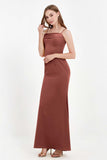 Spaghetti Straps Crepe Sheath Formal Evening Dresses Long Prom Bridesmaid Dress Gowns