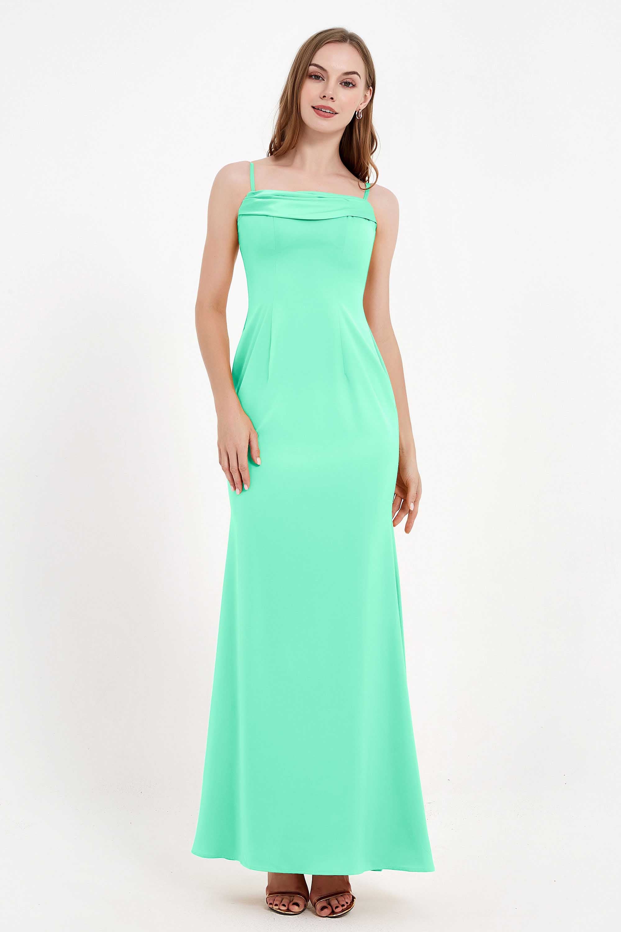 Spaghetti Straps Crepe Sheath Formal Evening Dresses Long Prom Bridesmaid Dress Gowns