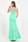 Spaghetti Straps Crepe Sheath Formal Evening Dresses Long Prom Bridesmaid Dress Gowns