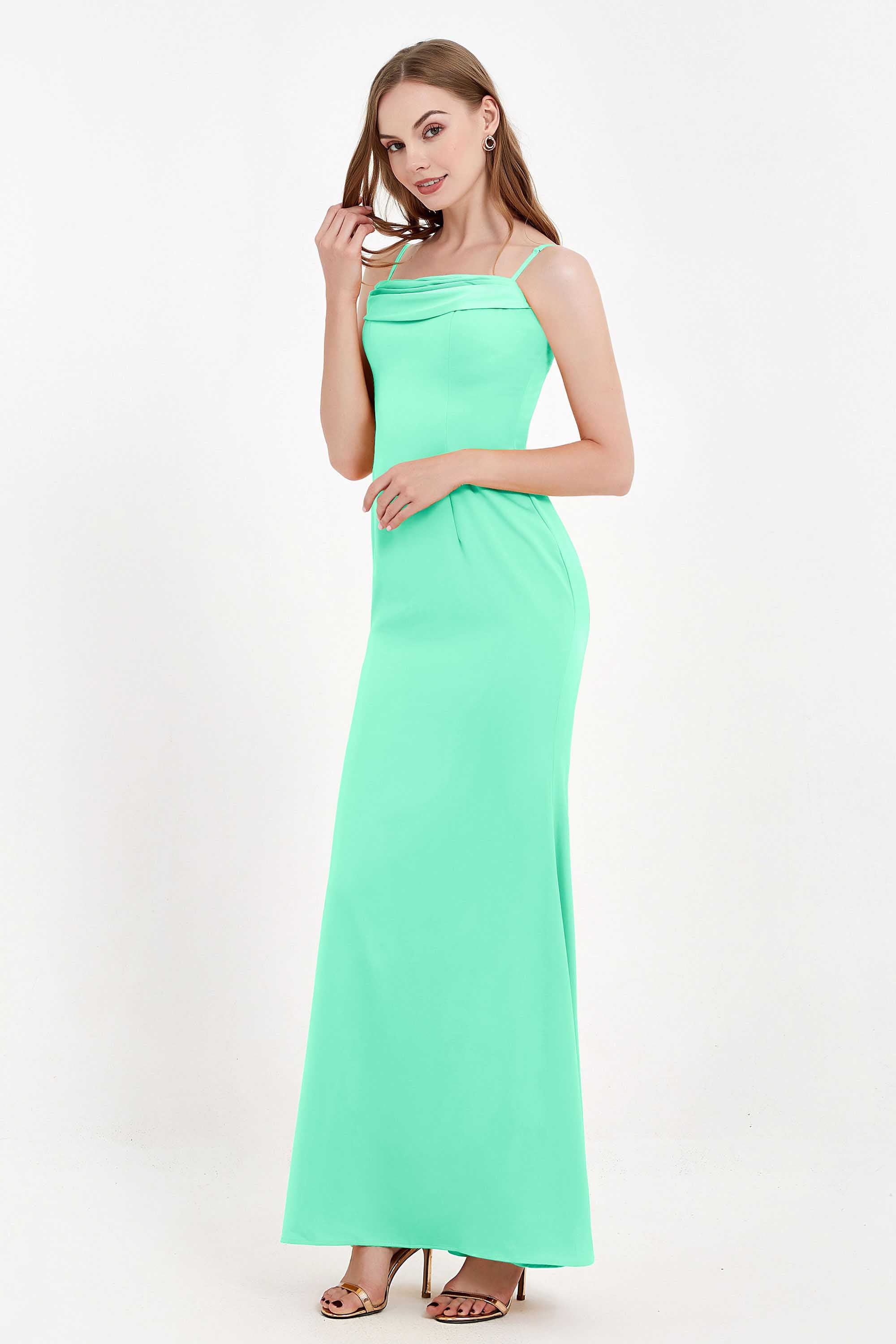Spaghetti Straps Crepe Sheath Formal Evening Dresses Long Prom Bridesmaid Dress Gowns