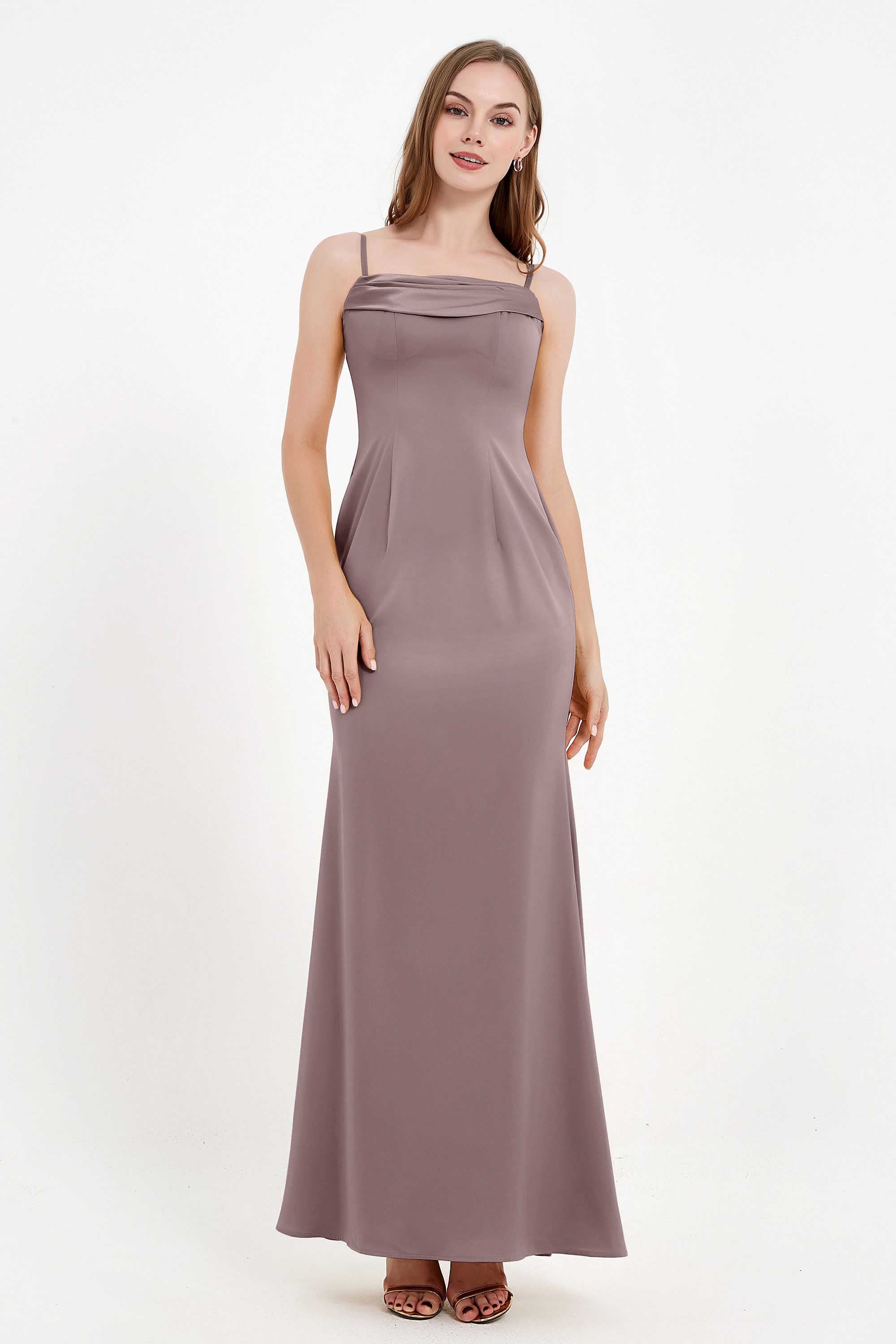 Spaghetti Straps Crepe Sheath Formal Evening Dresses Long Prom Bridesmaid Dress Gowns