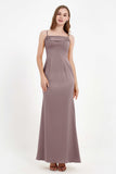 Spaghetti Straps Crepe Sheath Formal Evening Dresses Long Prom Bridesmaid Dress Gowns