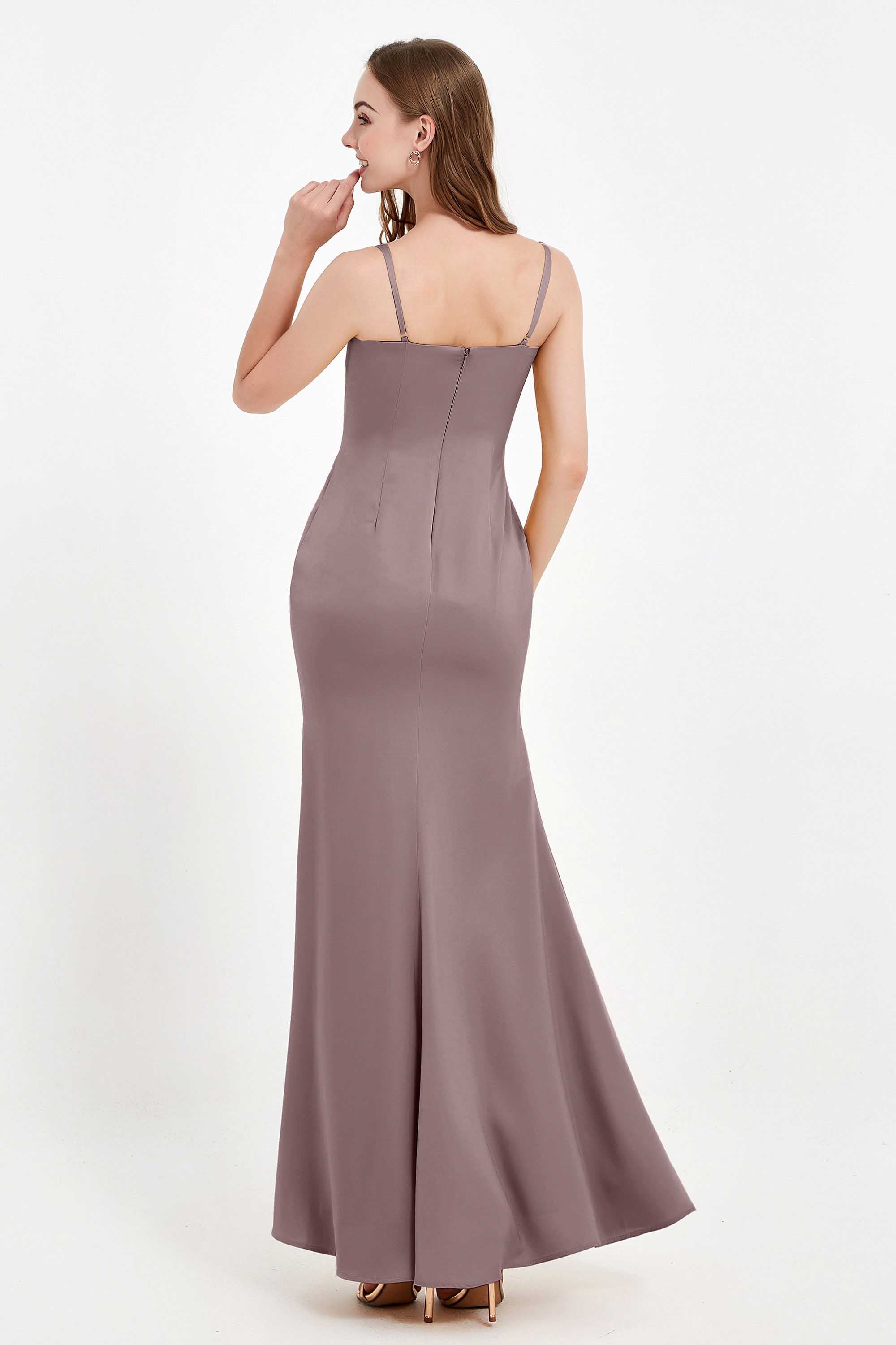 Spaghetti Straps Crepe Sheath Formal Evening Dresses Long Prom Bridesmaid Dress Gowns