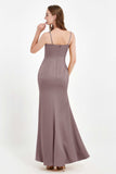 Spaghetti Straps Crepe Sheath Formal Evening Dresses Long Prom Bridesmaid Dress Gowns