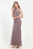 Spaghetti Straps Crepe Sheath Formal Evening Dresses Long Prom Bridesmaid Dress Gowns