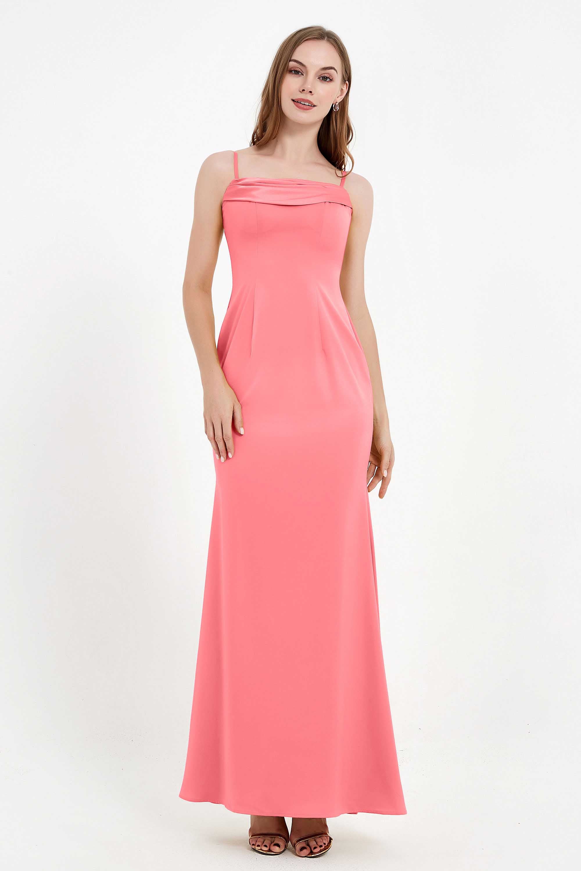 Spaghetti Straps Crepe Sheath Formal Evening Dresses Long Prom Bridesmaid Dress Gowns