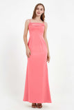 Spaghetti Straps Crepe Sheath Formal Evening Dresses Long Prom Bridesmaid Dress Gowns