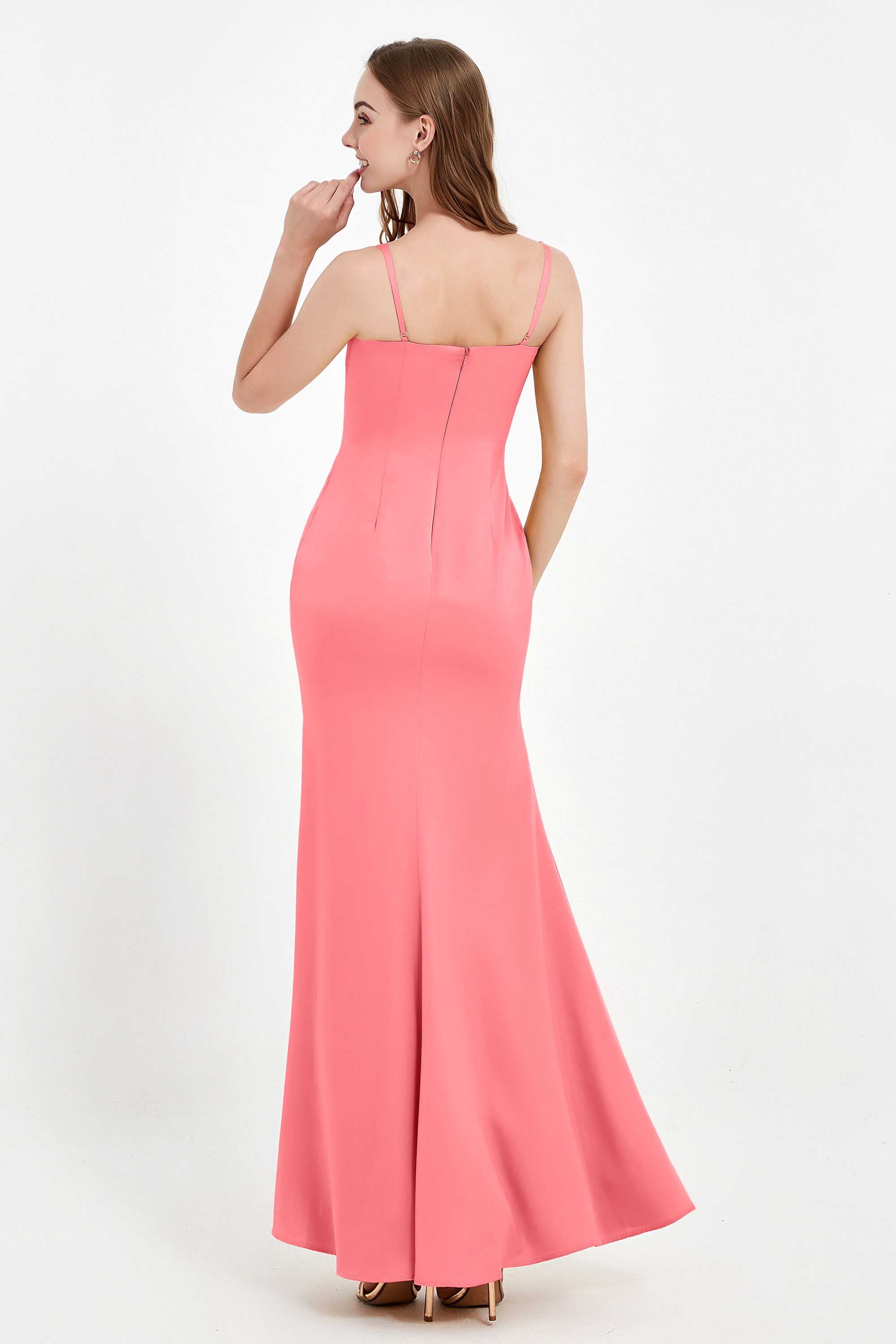 Spaghetti Straps Crepe Sheath Formal Evening Dresses Long Prom Bridesmaid Dress Gowns