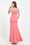 Spaghetti Straps Crepe Sheath Formal Evening Dresses Long Prom Bridesmaid Dress Gowns