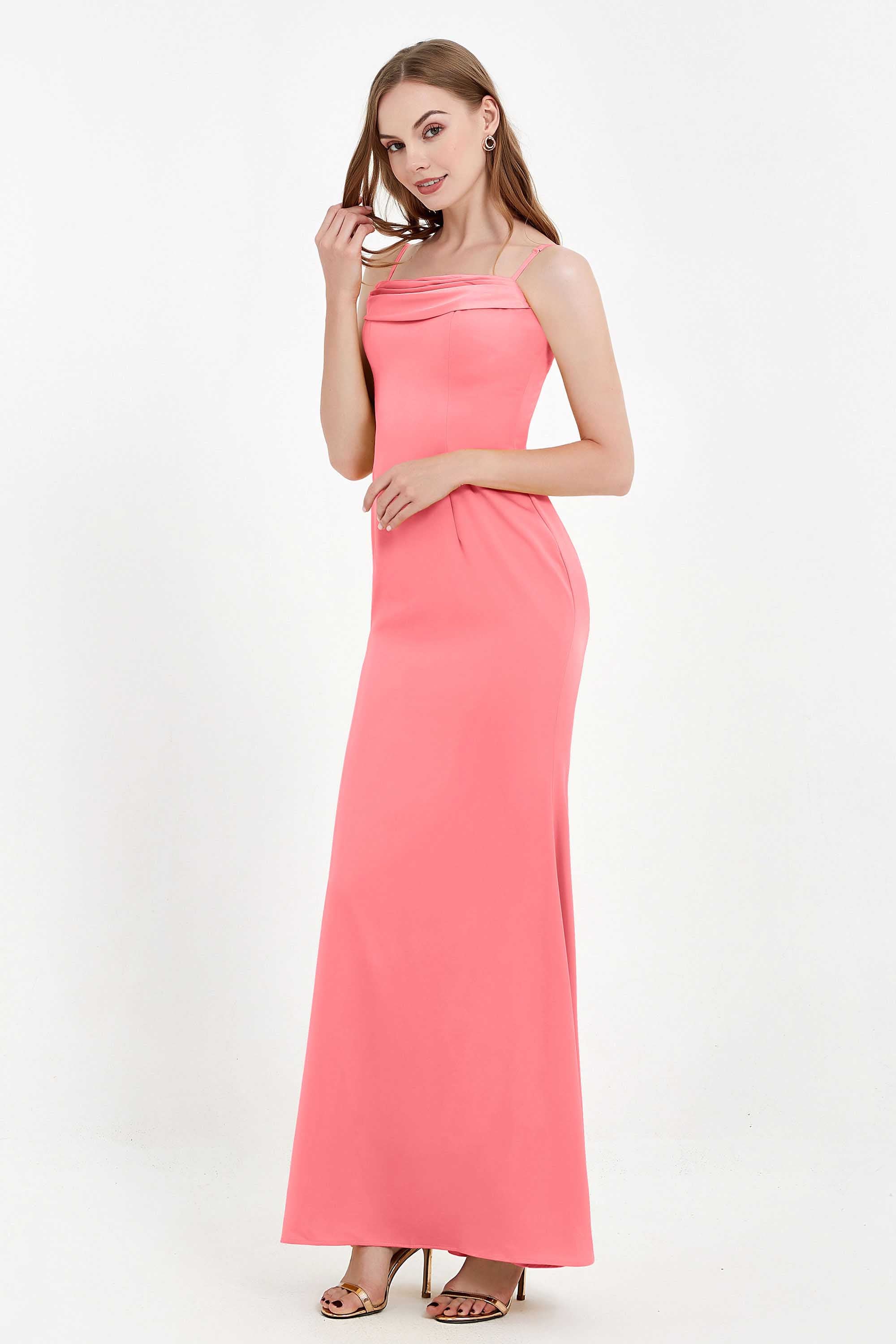 Spaghetti Straps Crepe Sheath Formal Evening Dresses Long Prom Bridesmaid Dress Gowns