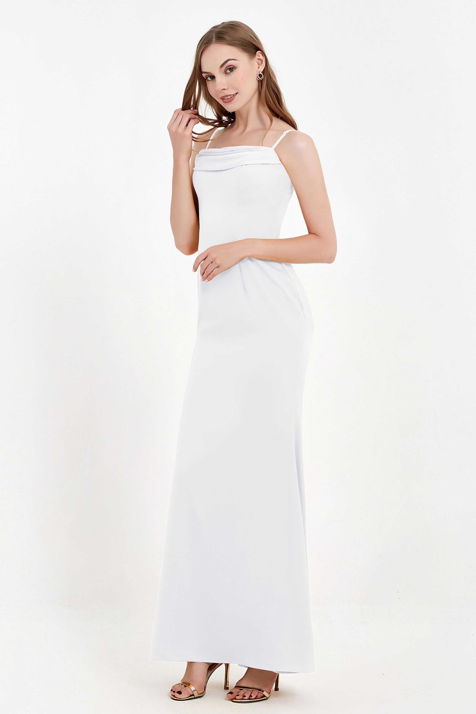 Spaghetti Straps Crepe Sheath Formal Evening Dresses Long Prom Bridesmaid Dress Gowns