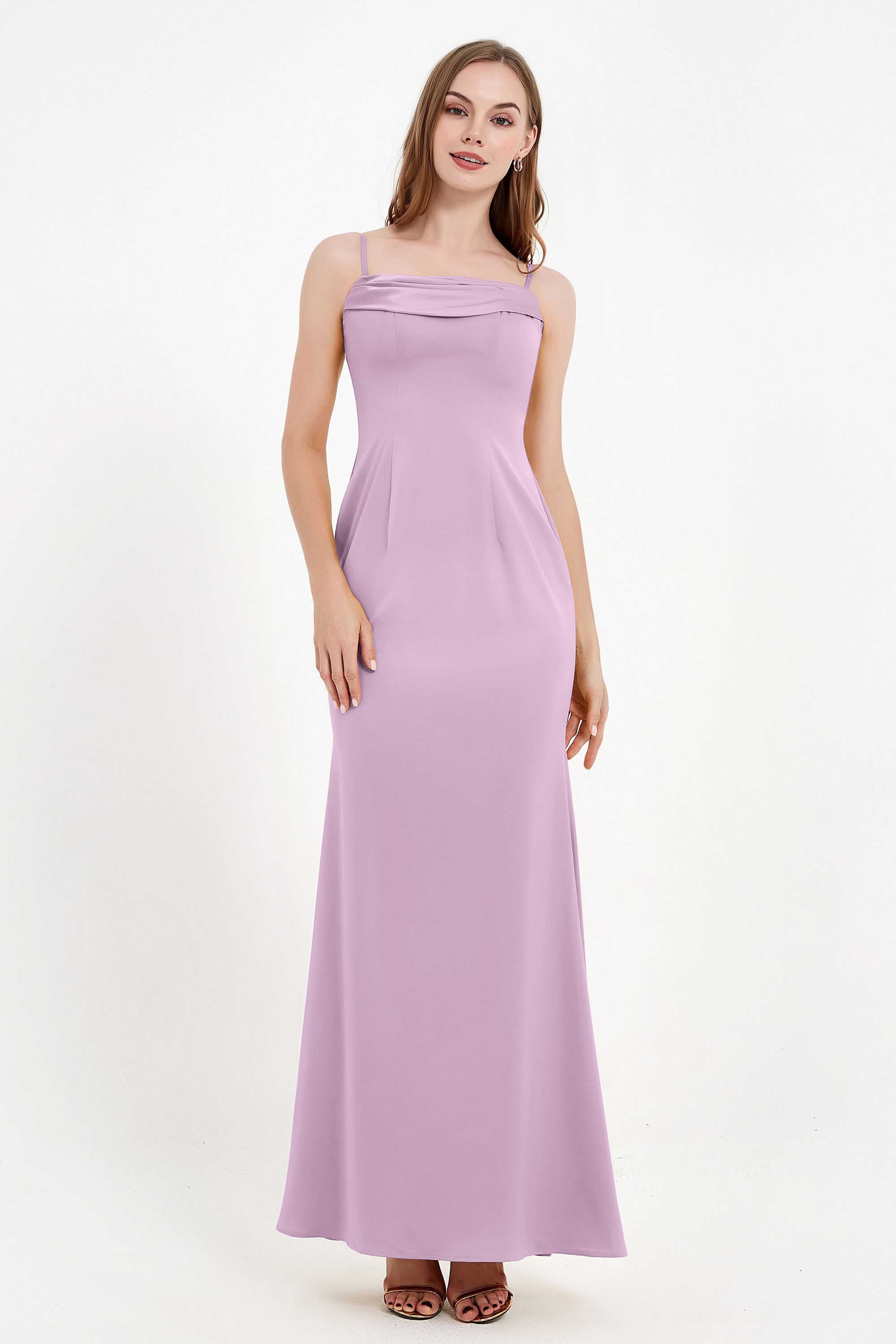 Spaghetti Straps Crepe Sheath Formal Evening Dresses Long Prom Bridesmaid Dress Gowns