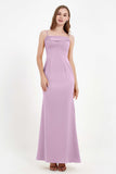 Spaghetti Straps Crepe Sheath Formal Evening Dresses Long Prom Bridesmaid Dress Gowns