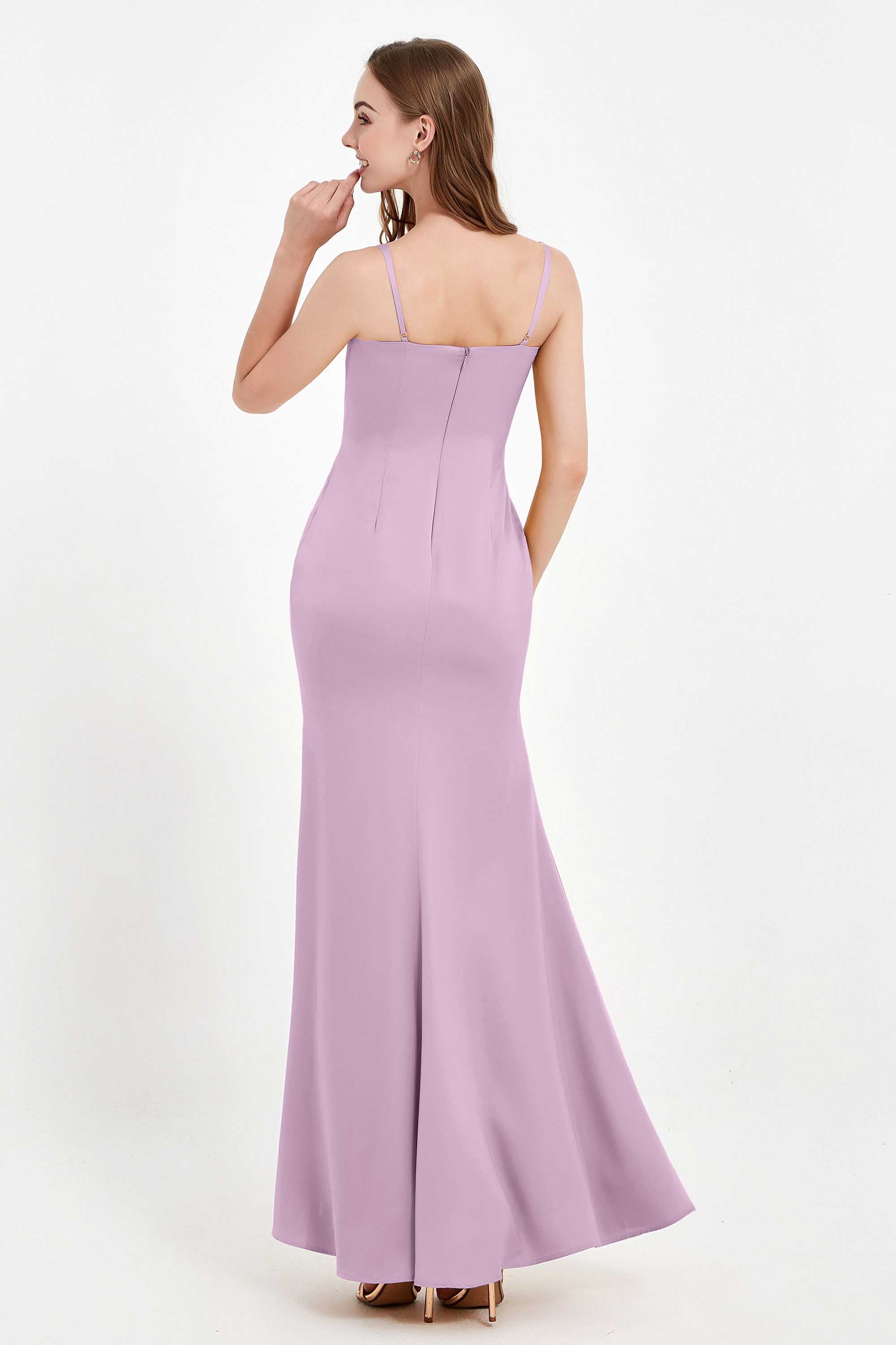 Spaghetti Straps Crepe Sheath Formal Evening Dresses Long Prom Bridesmaid Dress Gowns