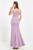 Spaghetti Straps Crepe Sheath Formal Evening Dresses Long Prom Bridesmaid Dress Gowns