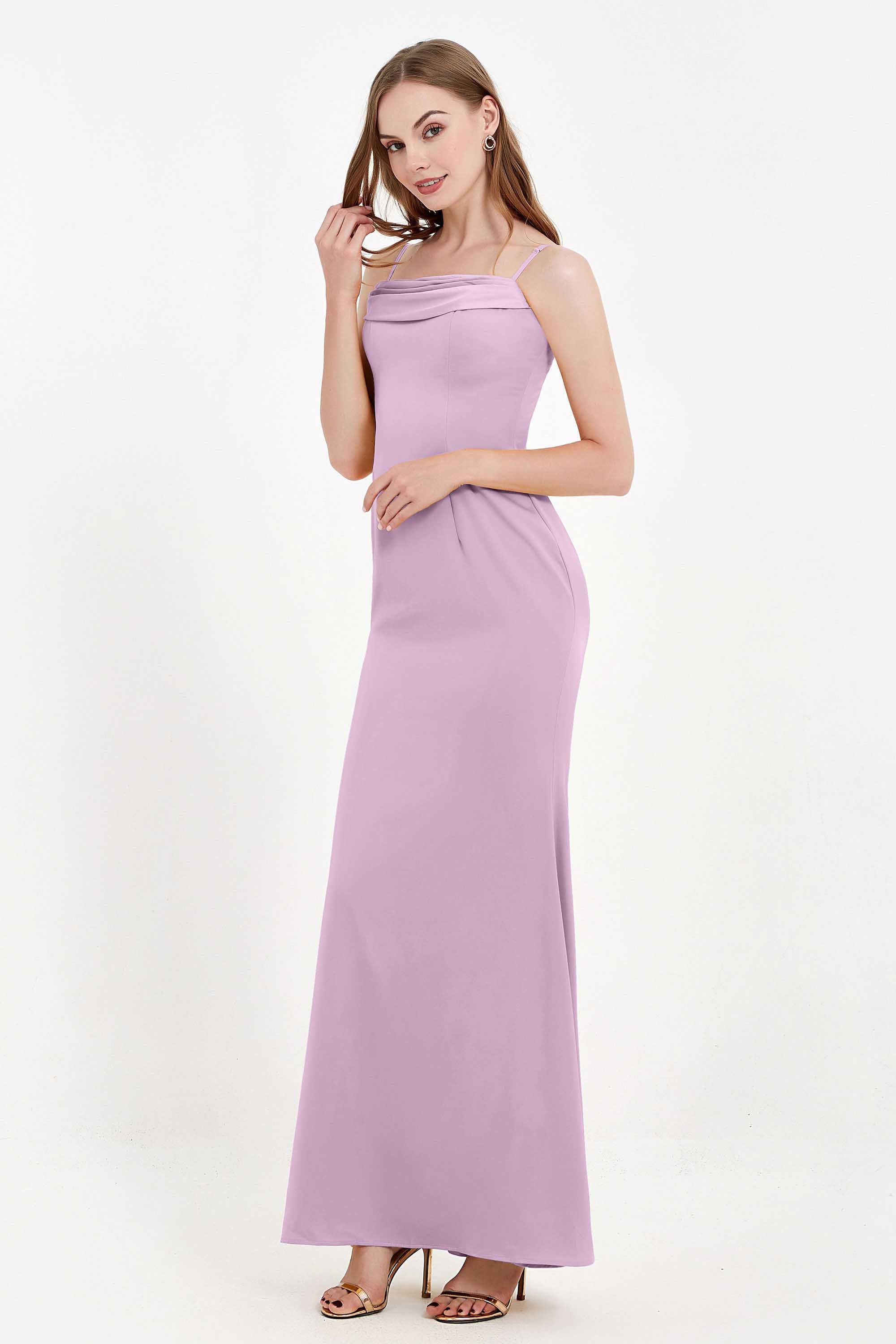 Spaghetti Straps Crepe Sheath Formal Evening Dresses Long Prom Bridesmaid Dress Gowns
