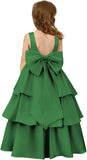 Girls Crewneck Layers Flower Girl Satin Pageant Dress with Bow Knot Backless Birthday Party Formal Dress princess dress