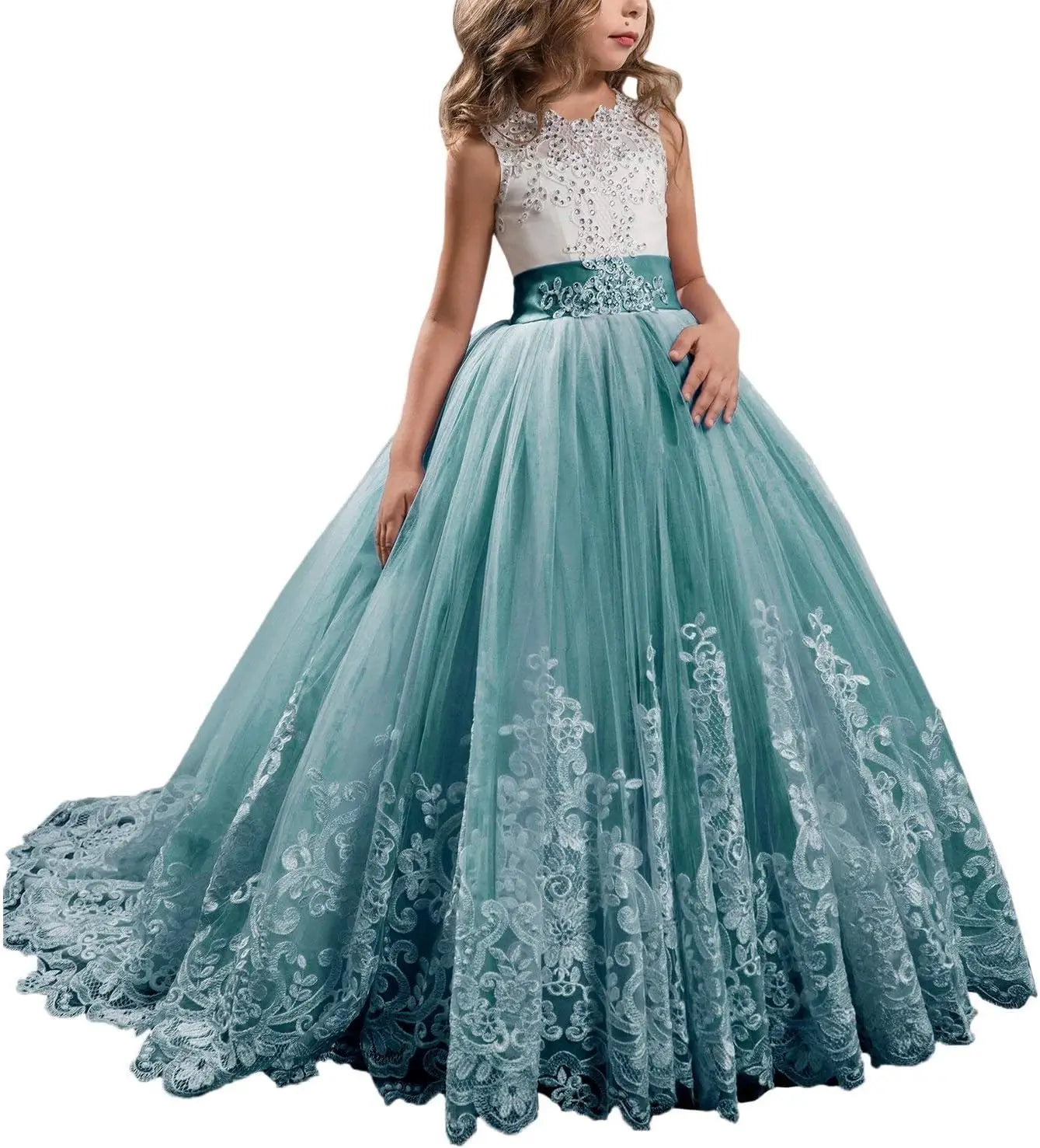 Princess Lilac Long Girls Pageant Dresses Kids Prom Puffy Tulle Ball Gown flower girl dress girls dresses for party and wedding