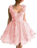 3D-Schmetterlings-Tüll-Heimkehrkleid für Teenager – A-Linie, kurz, Abschlussball, Cocktailkleid, Hochzeitsparty, Kleider mit Schnürung am Rücken 