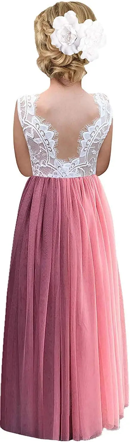 Vestido de tul con tutú recto de corte A con espalda de encaje y rosas para niña, vestido de fiesta para niña de las flores, vestidos para niñas para fiestas y bodas, vestidos de dama de honor 