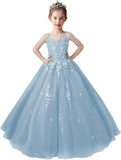 Lace Applique Tulle Pageant Gowns for Girls Ball Gown Flower Girl Dress Princess Toddler Kids Prom Pageant   Dress