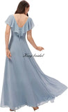 Custom Made Simple Women's Long V Neck Bridesmaid Dresses with Slit Ruffle Chiffon Formal Evening Gowns Wedding Party Dress