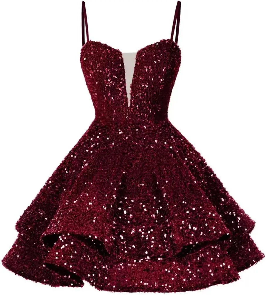 Kurzes Pailletten-Heimkehrkleid für Teenager, funkelnde Ballkleider, Sweet 16-Fotoshooting, Cocktailkleider, Minikleid, Partykleider 