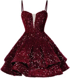 Kurzes Pailletten-Heimkehrkleid für Teenager, funkelnde Ballkleider, Sweet 16-Fotoshooting, Cocktailkleider, Minikleid, Partykleider 