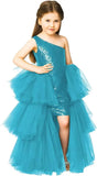 One Shoulder Sequin Pagent Dresses Girls Tulle Ball Gown Layered High Low Flower Girl Dress for Wedding princess dress