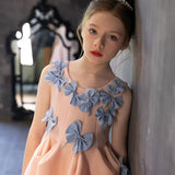 Mit Schleifen Satin Knielang Mädchen Kinder Geburtstagsfeier Erstkommunion Kleider Elegante Blumenmädchenkleider für Hochzeit 
