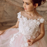 Apliques de flores blancas y rosas con lazo sin mangas para bodas, fiestas de cumpleaños, comuniones, vestidos personalizados para niñas de las flores. 