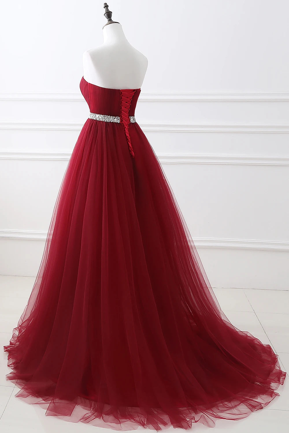 A-line Strapless Tulle Royal Blue Evening Dresses Lace Up Crystal Sequin Formal Party For Bride Sexy Prom Gown Wedding Party