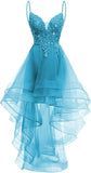 Lace Applique Homecoming Dresses 2025 High Low Spaghetti Straps Tulle Short Prom Dress for Teens Glitter Quinceanera Dress Gowns
