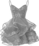 Vestidos de fiesta de tul para adolescentes, con tirantes finos y lentejuelas, vestidos de fiesta cortos, minivestidos de cóctel en capas, vestidos de dama de honor 