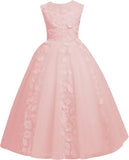 Vestidos de tul para niña de las flores para boda, vestido de primera comunión, vestido de dama de honor de encaje para niña, vestido de fiesta de desfile 