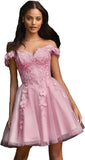 Vestidos de fiesta de tul con hombros descubiertos 2025, vestidos de fiesta cortos de encaje estilo princesa, vestidos de graduación 