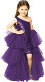 One Shoulder Sequin Pagent Dresses Girls Tulle Ball Gown Layered High Low Flower Girl Dress for Wedding princess dress