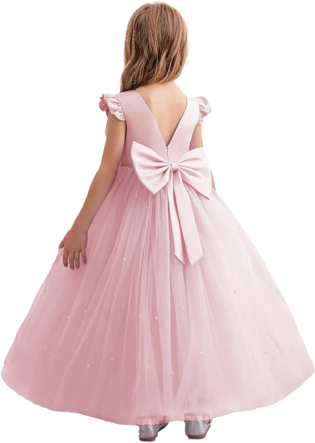 Flower Girl Dress Wedding Guest Ruffle Tulle Satin Party Birthday Princess Pageant Gown Kids Knee Length