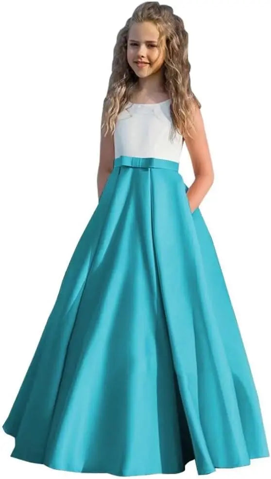 Satin Blumenmädchenkleid Erstkommunionkleid Kinder Hochzeit Ballkleider Prinzessin Party Mädchen Festzugskleider für Mädchen 