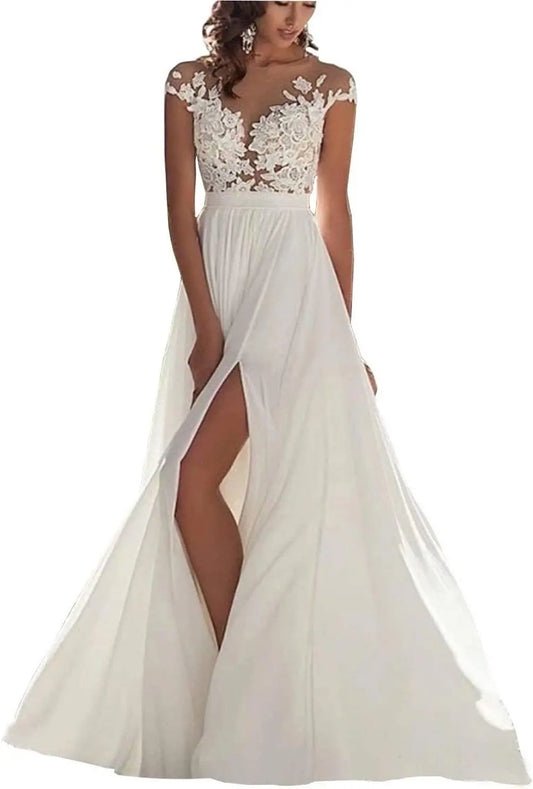 Vestidos de novia con apliques de encaje para novia 2025, vestidos de novia para bodas en la playa para mujeres, vestido de novia de talla grande 